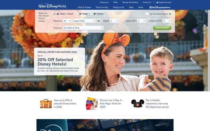 Screenshot of disneyholidays.co.uk