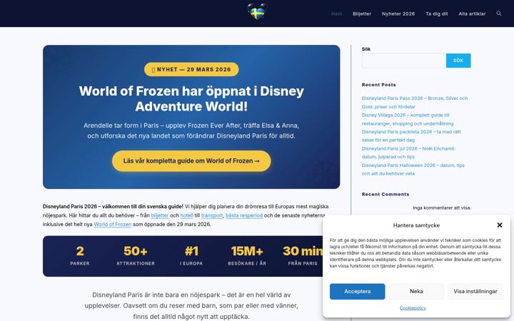 Snímek obrazovky disneylandparisguiden.se