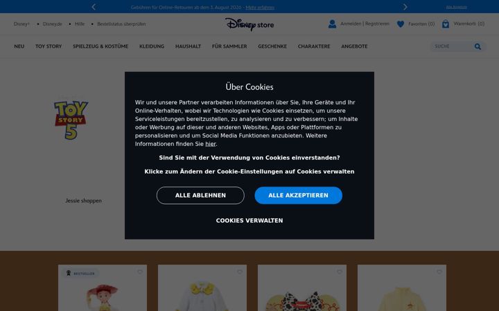 Screenshot of disneystore.de