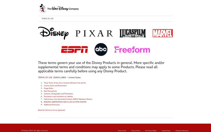 Ekrānuzņēmums no disneytermsofuse.com