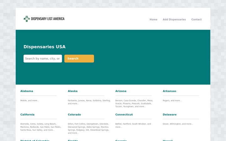 Screenshot of dispensarylistamerica.com