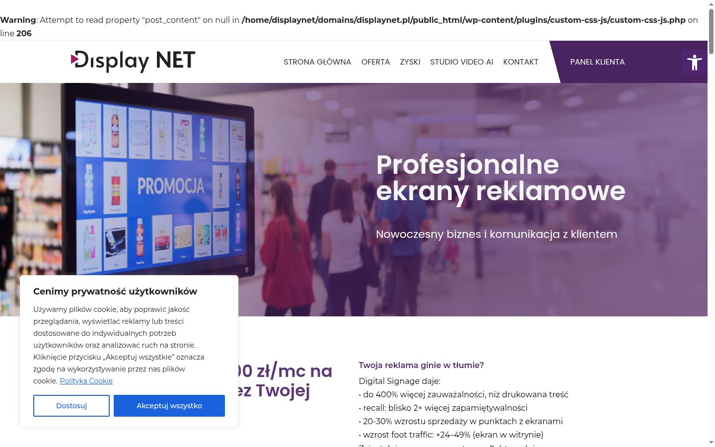 Zrzut ekranu banera zgody wyświetlanego przed jakąkolwiek interakcją