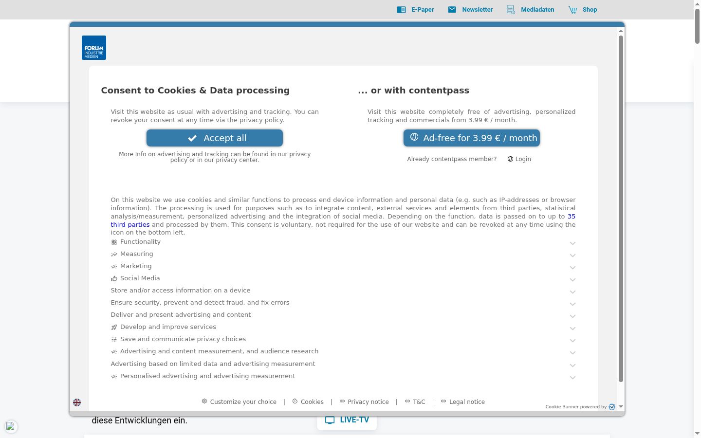 Screenshot of the consent banner shown before any interaction
