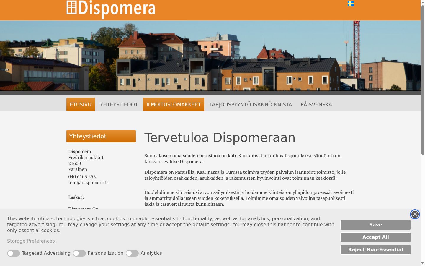 Screenshot del banner di consenso mostrato prima di qualsiasi interazione