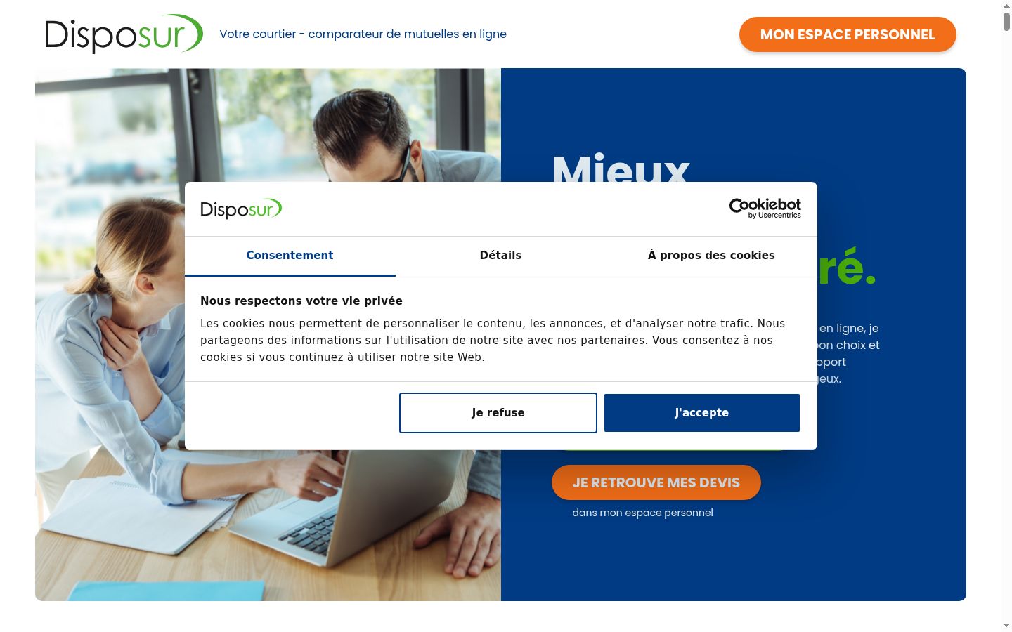 Captura de ecrã do banner de consentimento apresentado antes de qualquer interação