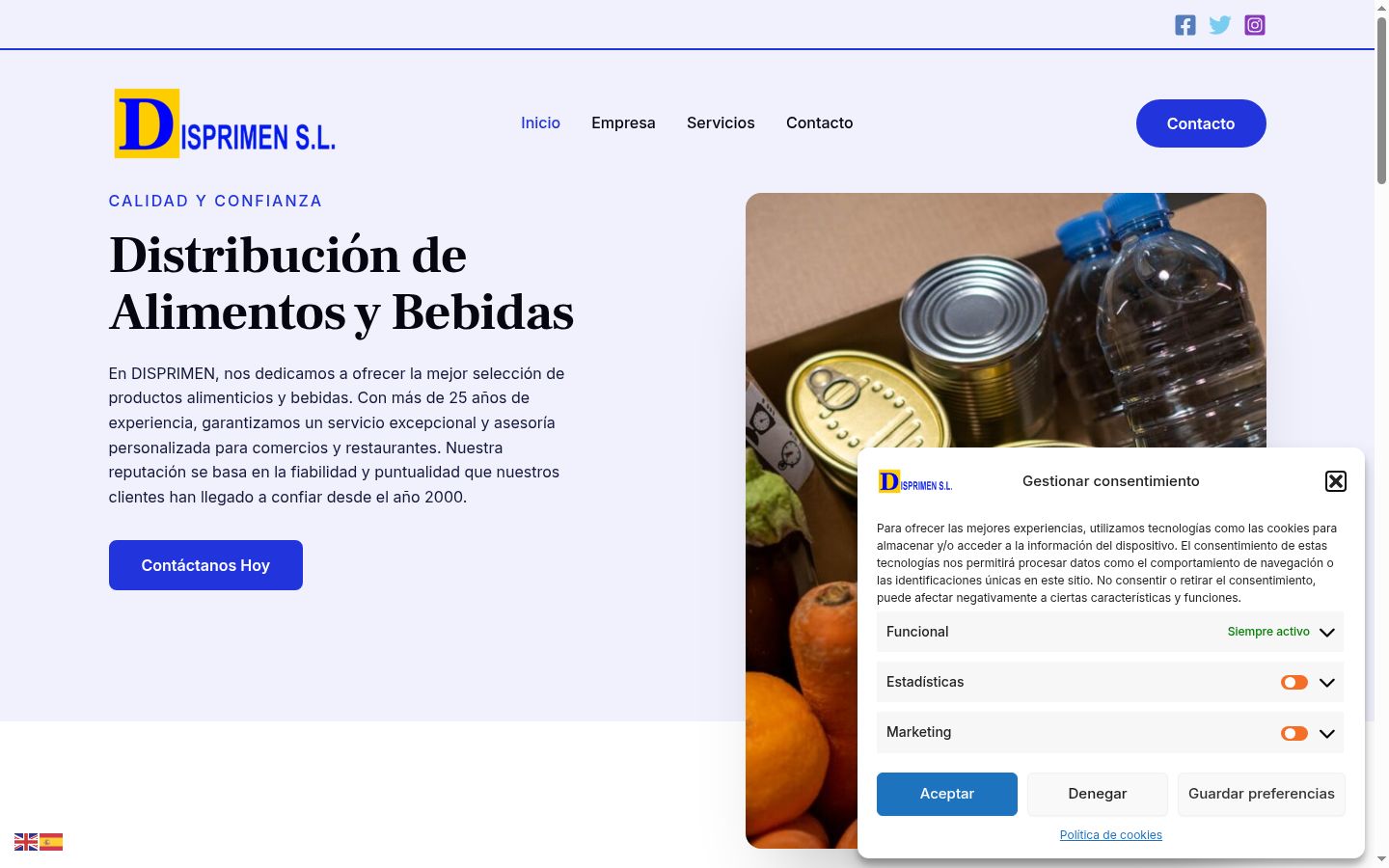Captura de ecrã do banner de consentimento apresentado antes de qualquer interação