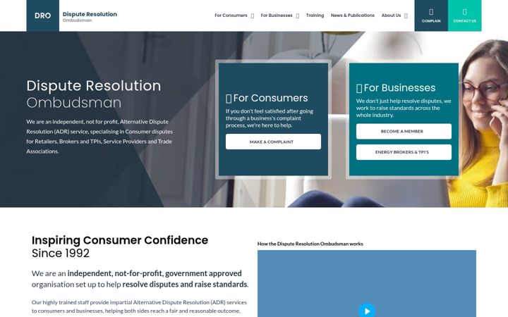 Ekrano kopija disputeresolutionombudsman.org