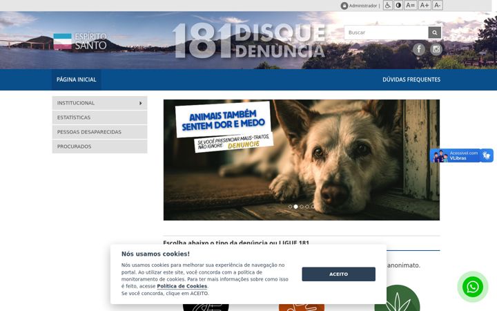 Ekrano kopija disquedenuncia181.es.gov.br
