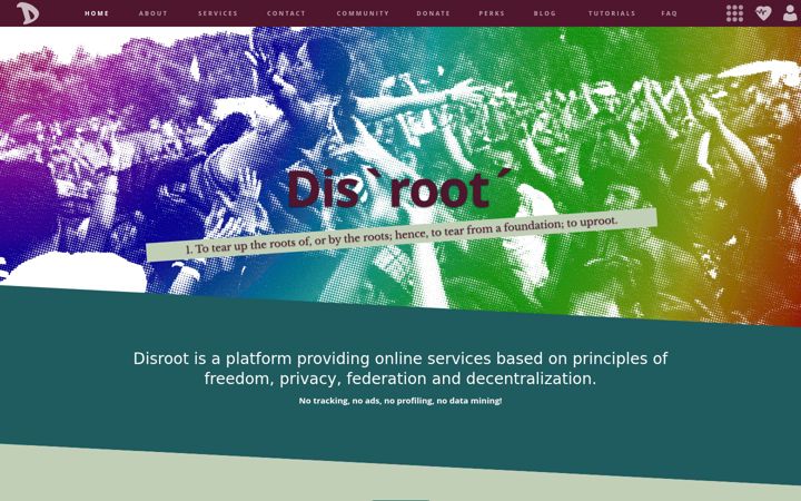 Captură de ecran a disroot.org