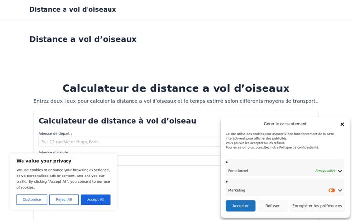 Screenshot of distance-a-vol-doiseaux.com