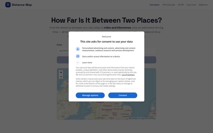 Screenshot of distance-map.com