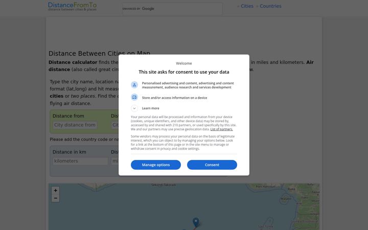 Screenshot of distancefromto.net