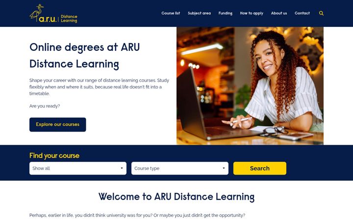 Zrzut ekranu distancelearning.anglia.ac.uk