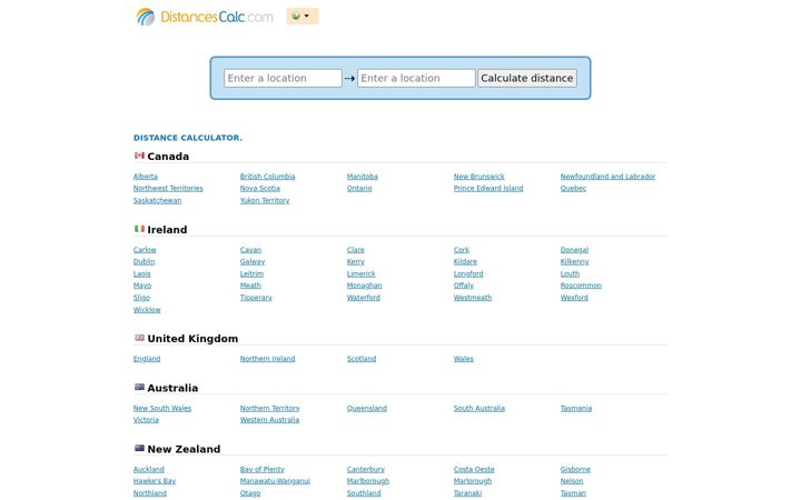Screenshot of distancescalc.com