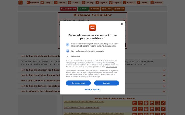 Screenshot of distancesfrom.com