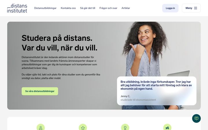 Skærmbillede af distansinstitutet.se