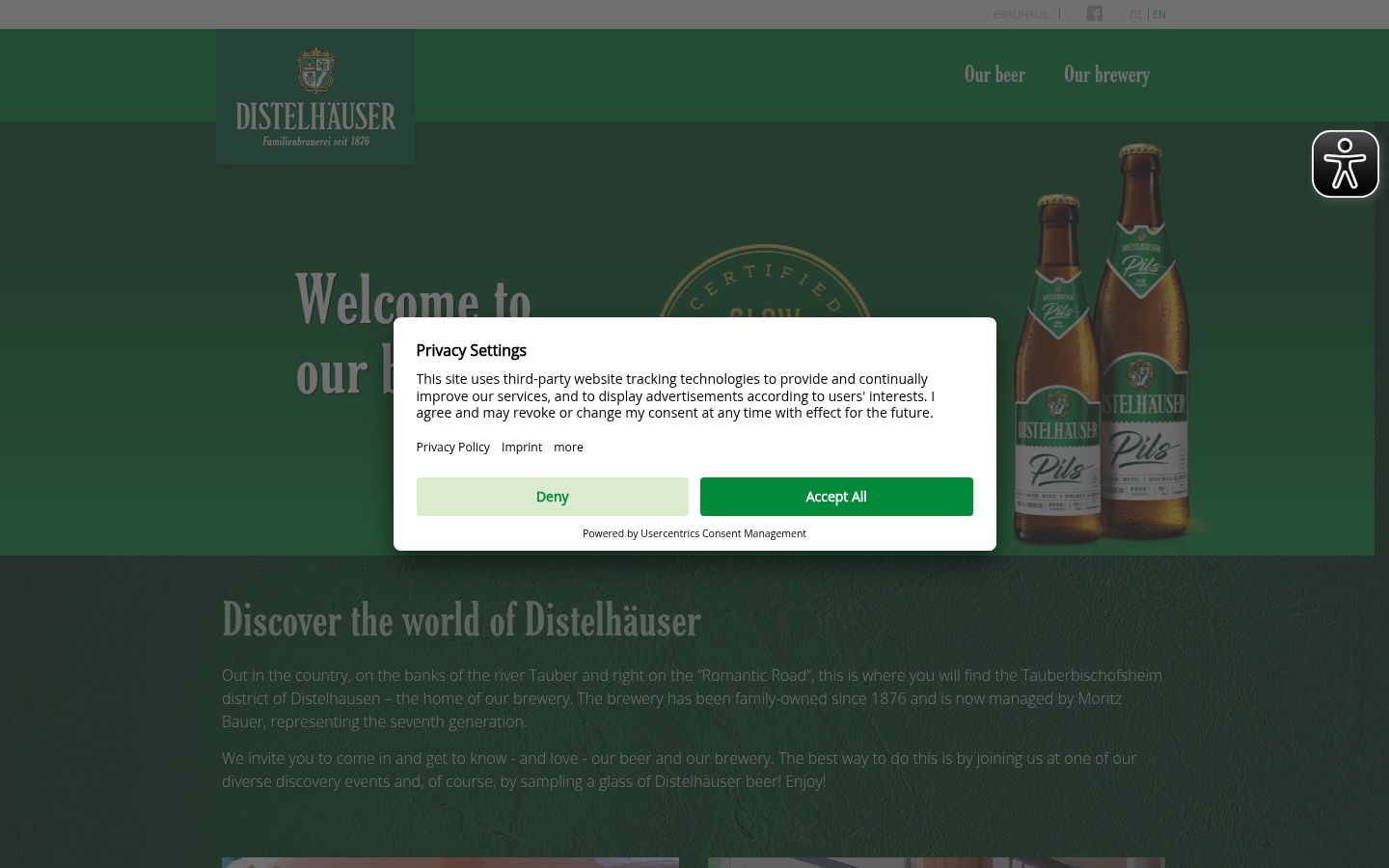 Screenshot del banner di consenso mostrato prima di qualsiasi interazione