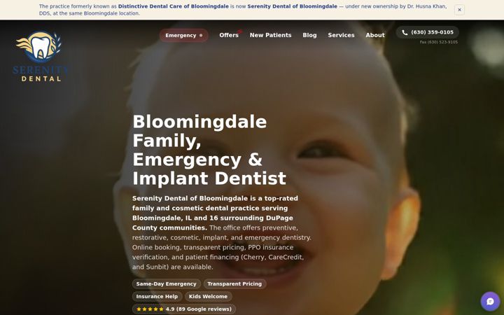 Screenshot of distinctivedentalbloomingdale.com