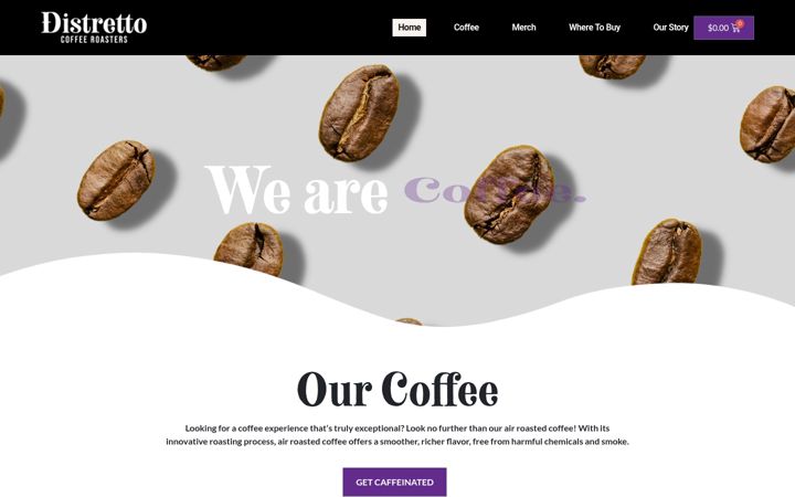 Screenshot of distrettocoffeeroasters.com