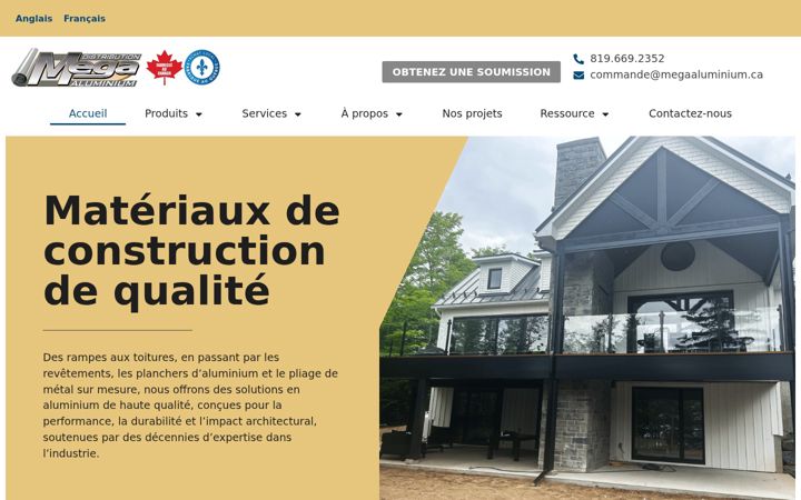 Screenshot stránky distributionmegaaluminium.ca