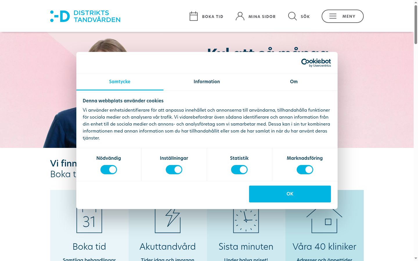 Skærmbillede af samtykkebanneret, som det blev vist før nogen interaktion