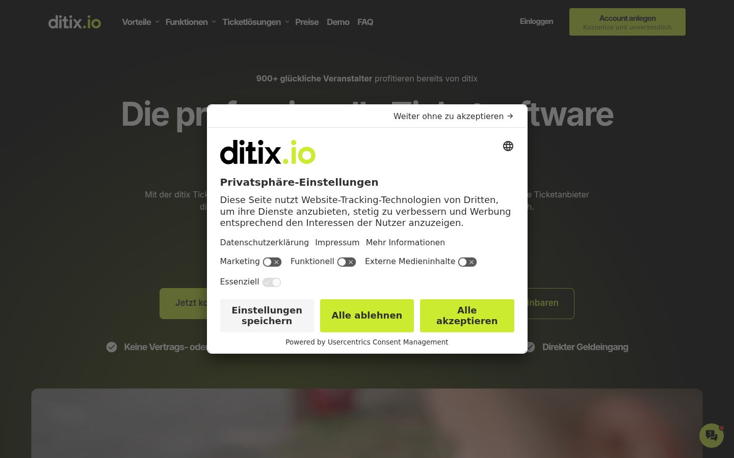 Screenshot del banner di consenso mostrato prima di qualsiasi interazione