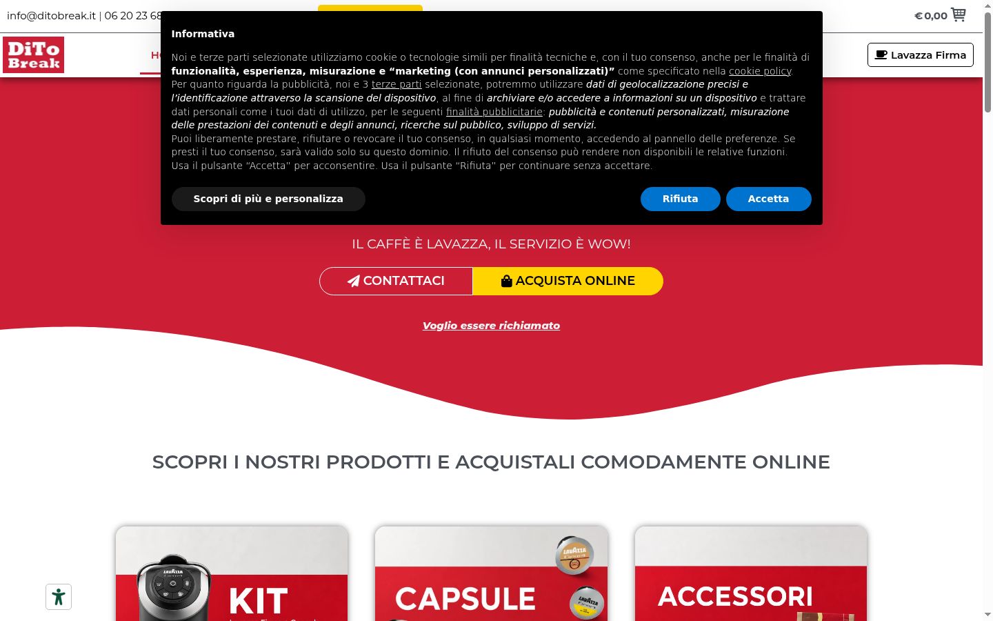 Screenshot del banner di consenso mostrato prima di qualsiasi interazione
