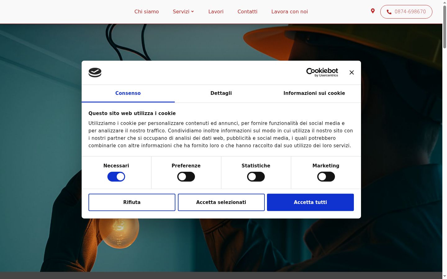 Screenshot del banner di consenso mostrato prima di qualsiasi interazione