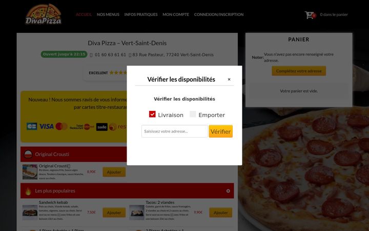 Captura de pantalla de divapizza.fr