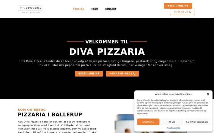 Captura de pantalla de divapizzaria.dk