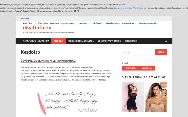 Screenshot of divatinfo.hu