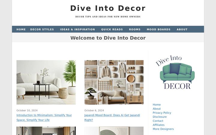Posnetek zaslona diveintodecor.com