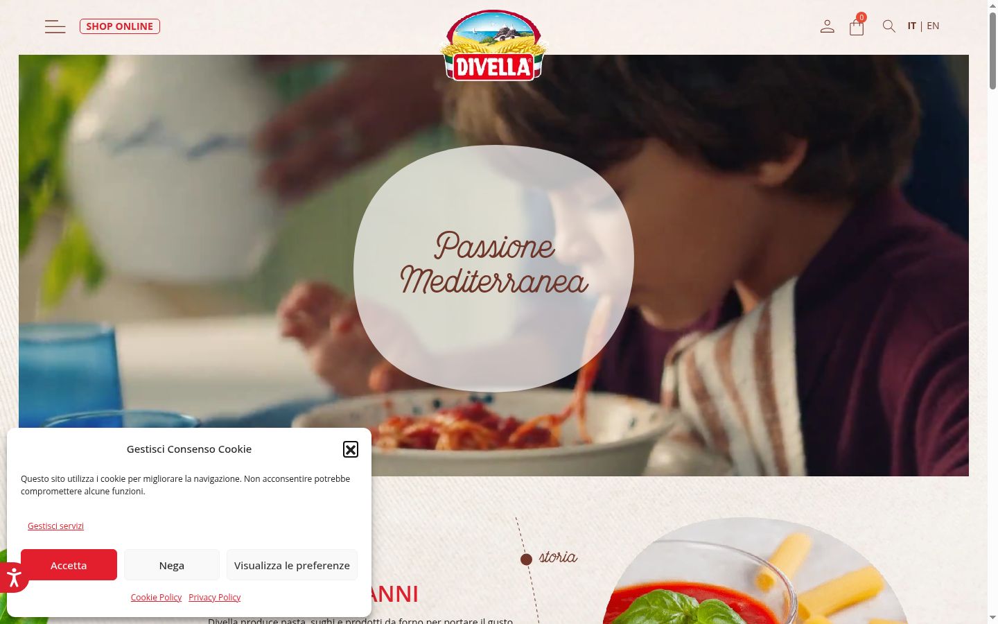 Screenshot del banner di consenso mostrato prima di qualsiasi interazione
