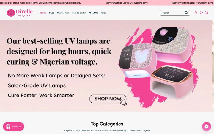 Screenshot of divellebeauty.com