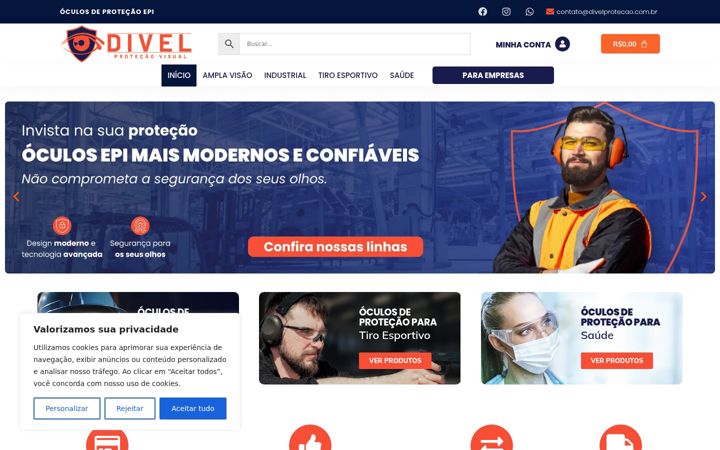 Ekrano kopija divelprotecao.com.br