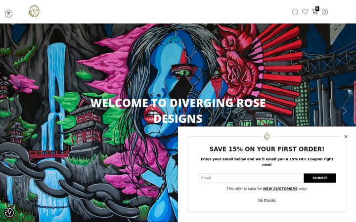 Screenshot of divergingrosedesigns.com