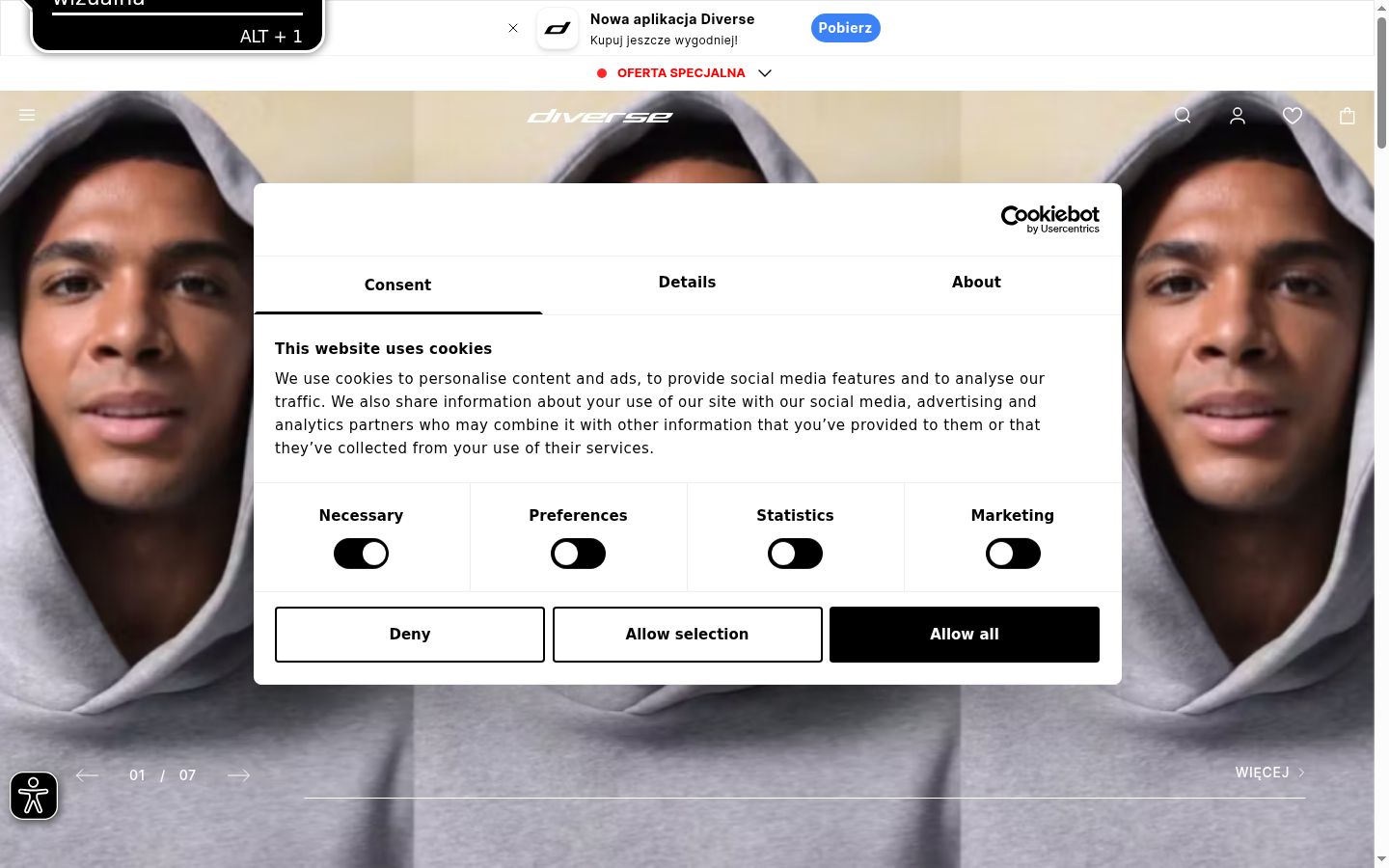 Screenshot of the consent banner shown before any interaction