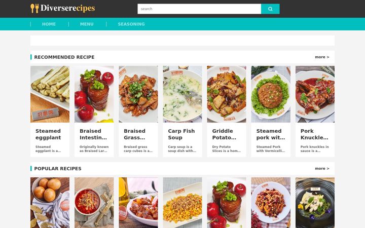 Screenshot of diverserecipes.com