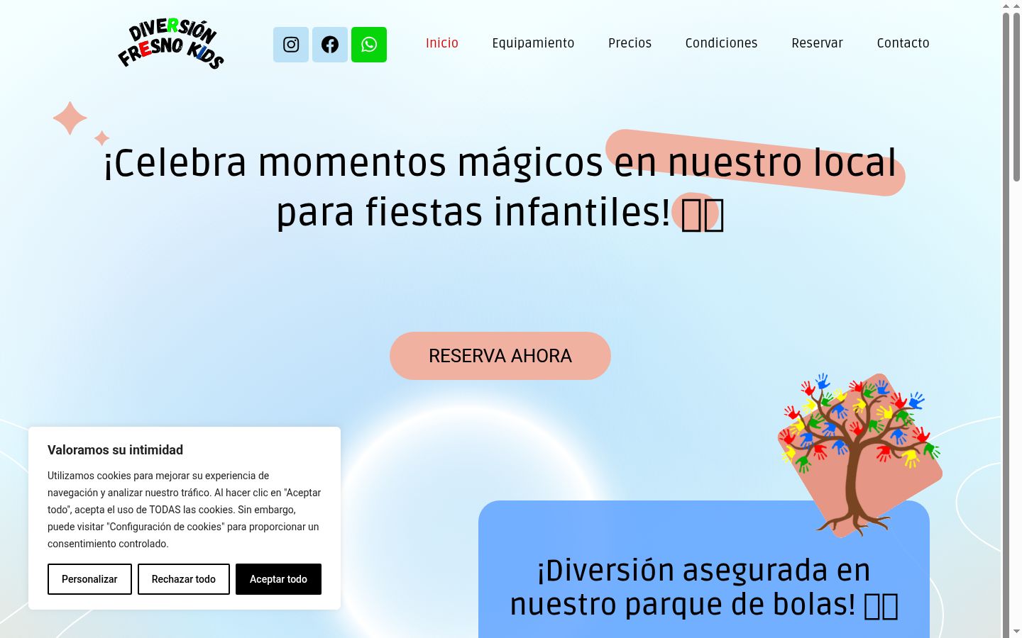 Captura de pantalla del banner de consentimiento mostrado antes de cualquier interacción
