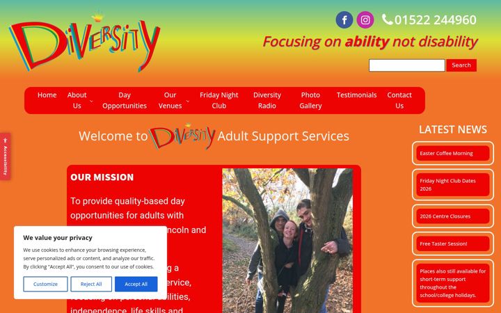 Zrzut ekranu diversityadultsupport.co.uk