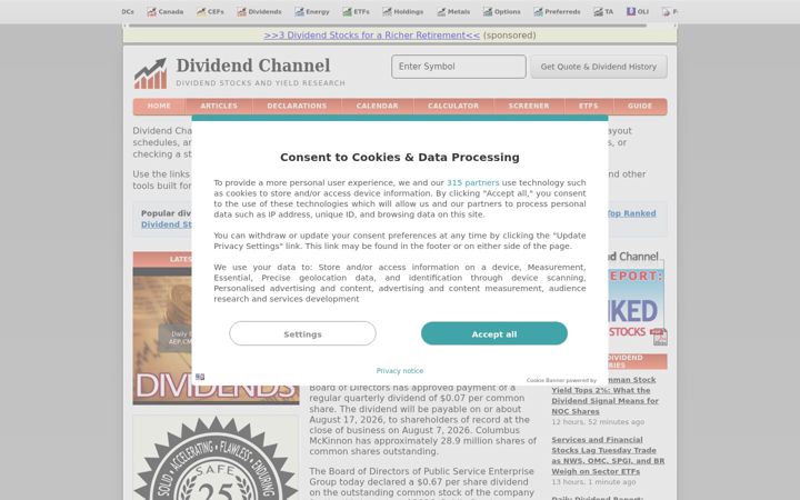 Screenshot of dividendchannel.com