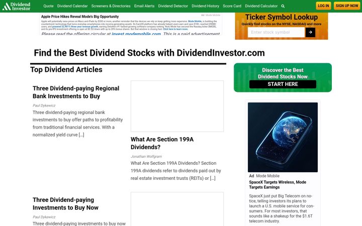 Screenshot of dividendinvestor.com