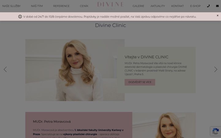 Snímek obrazovky divineclinic.cz