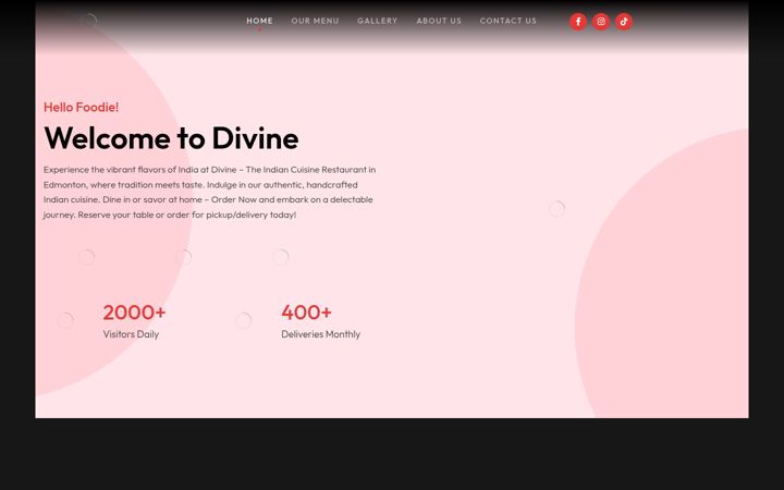 Screenshot stránky divineindiancuisine.ca