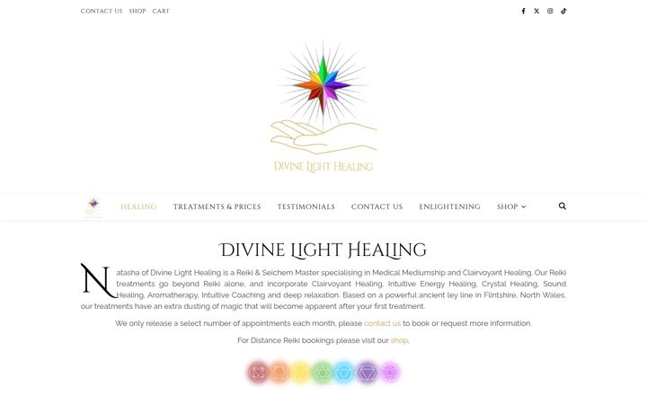 Kuvakaappaus sivustosta divinelighthealing.co