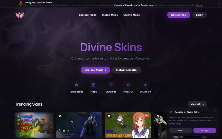 Screenshot of divineskins.gg