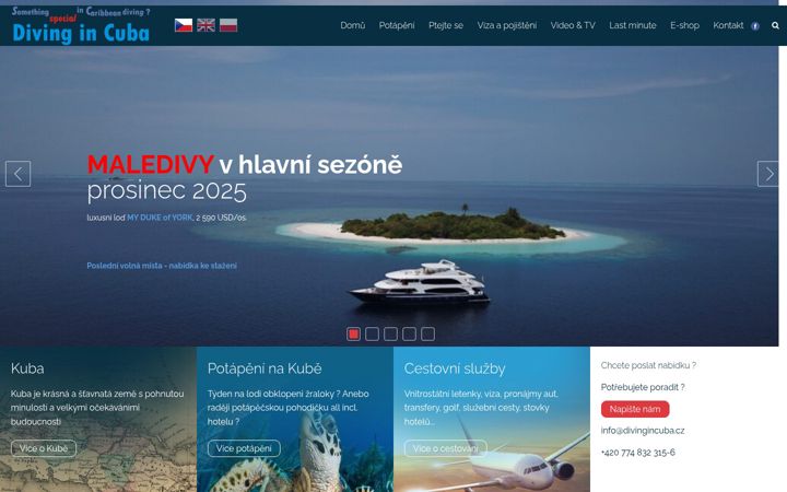 Snímek obrazovky divingincuba.cz