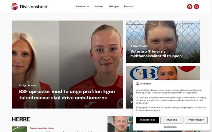 Captura de pantalla de divisionsbold.dk