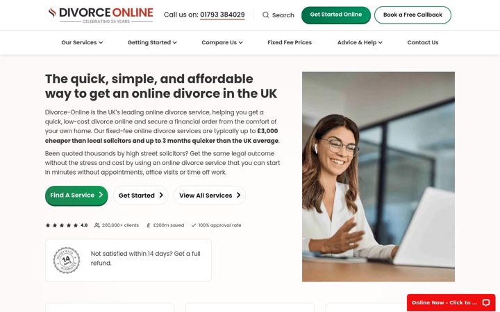 Zrzut ekranu divorce-online.co.uk