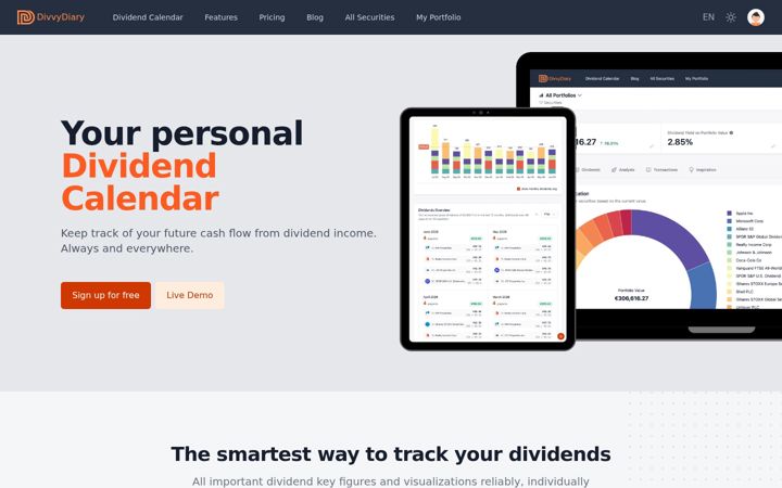 Screenshot of divvydiary.com